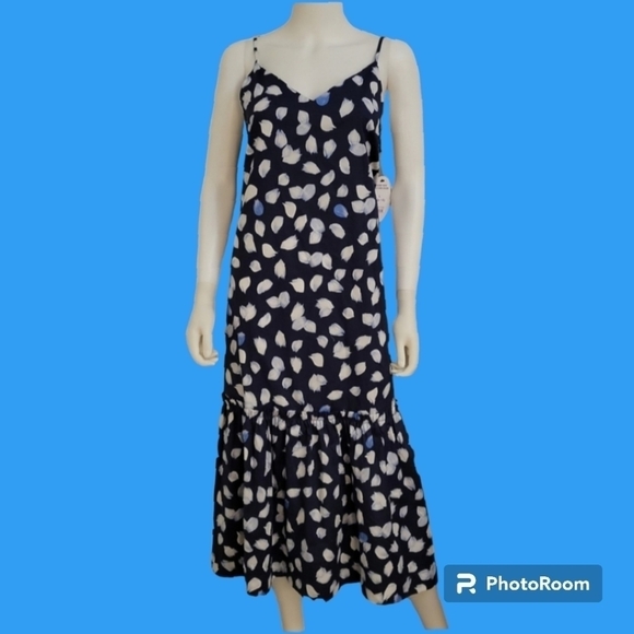 Scoop Navy Blue Open Back Spaghetti Strap Brushstroke Slip Dress - Picture 1 of 11